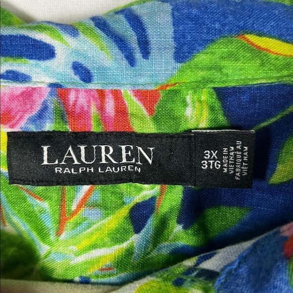 Ralph Lauren Tropical Floral Button Down Shirt 3X 100% Linen - Picture 4 of 6